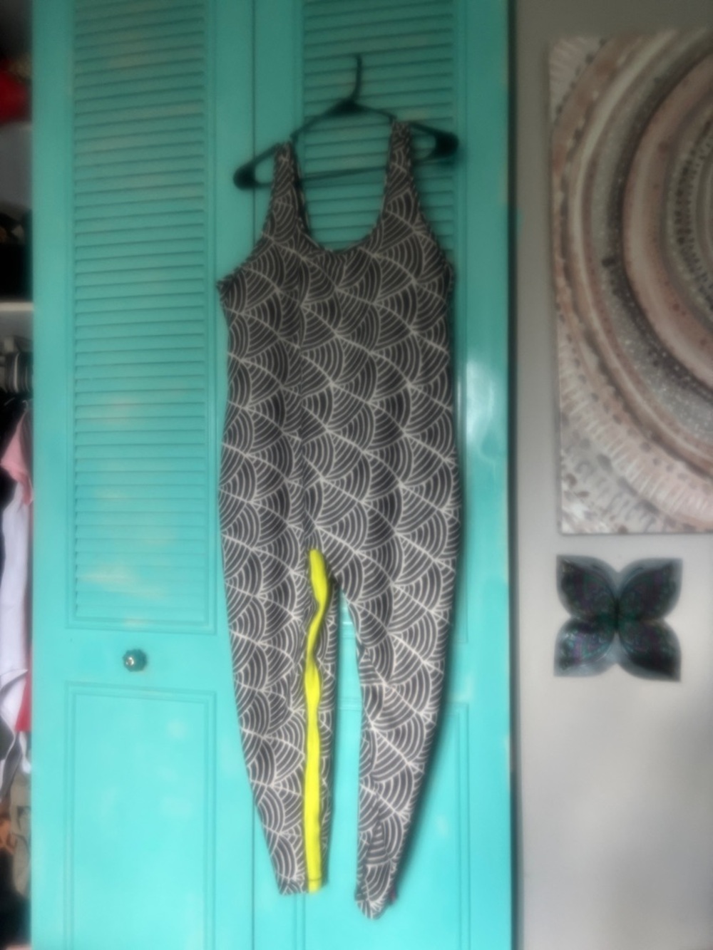 Puma Black & White Geometric Leggings with Yellow Trim